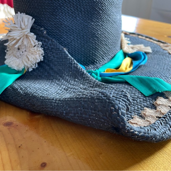 Von Henneberg Raffia Derby Hat Black with Ribbon Straw Floral Detail main image 13